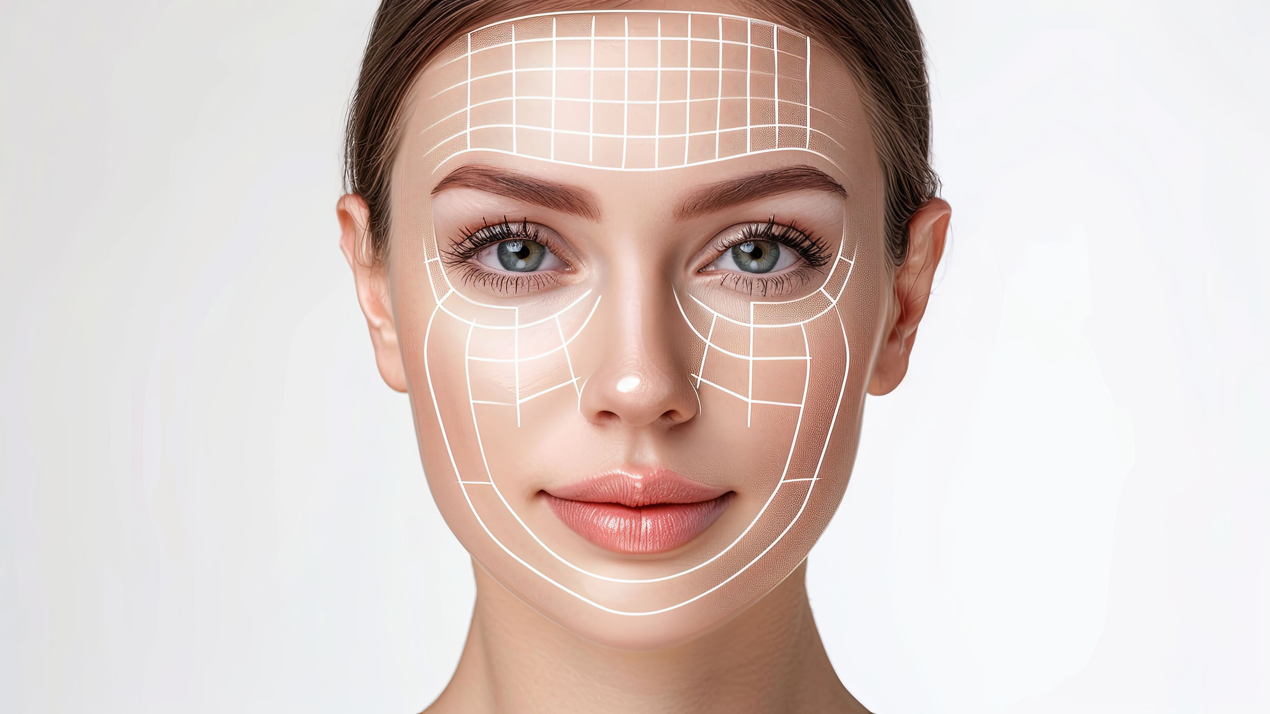 A womans face with graphic contouring lines highlighting potenti