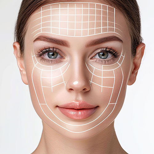 A womans face with graphic contouring lines highlighting potenti